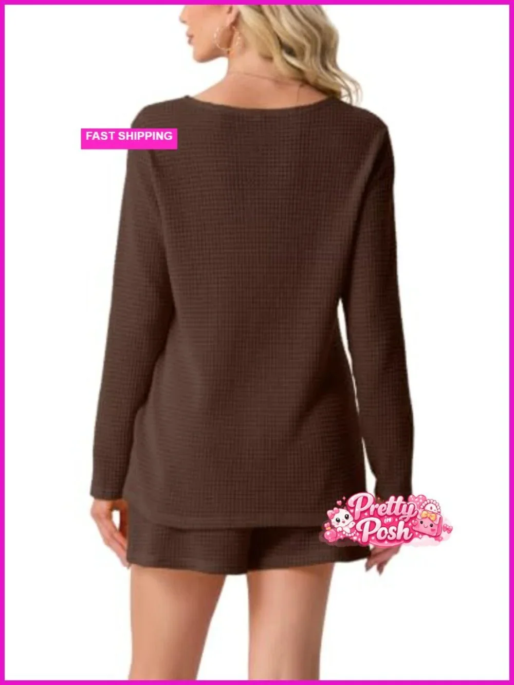 2 Piece Waffle Knit Lounge Set with Pockets and Drawstrings